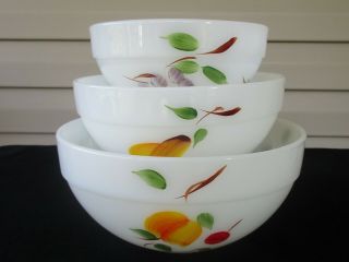 3 Vintage Fire King Gay Fad Fruit Colonial Band Mixing Bowls