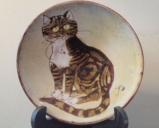 Vintage Chelsea Pottery Cat Bowl Plate Tabby Cat Signed Made In England