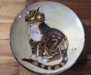 Vintage Chelsea Pottery Cat Bowl Plate Tabby Cat Signed Made In England 4