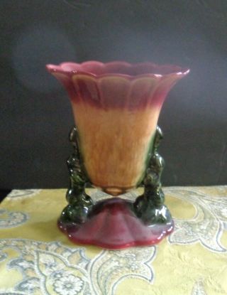 Vintage Hull Pottery Usa Fan Double Handled Vase