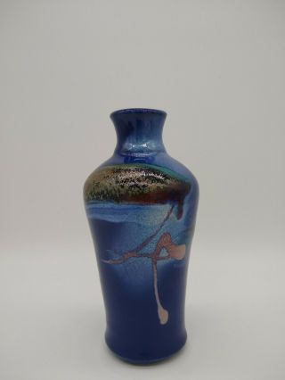 Australian Pottery Vase Semi Metallic Glaze Bottle Shape Vintage
