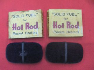 Two Vintage Solid Fuel Hand Warmers With 2 Boxes Of Hot Rod Fuel Bars