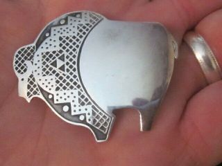 Vintage Tribes 925 Sterling Silver Buffalo Brooch Made In Mexico