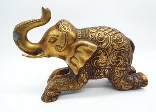 Vintage Big Solid Brass Heavy Elephant Sculpture Statue Figure 5lb 9.  5 " India