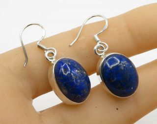 925 Sterling Silver - Vintage Lapis Lazuli Cameo Dangle Earrings - E1528