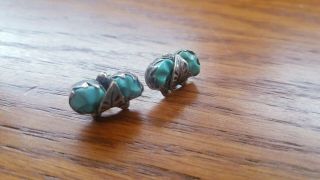 Stunning Vintage Native American Tribal Sterling Silver & Turquoise Earrings 2