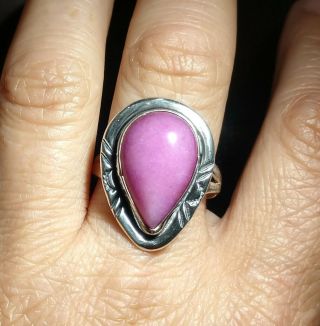 Vtg Navajo George Nakai Sterling Silver 7/8 " Tear Shaped Purple Onyx Ring Sz