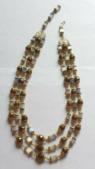 Czech Vintage Art Deco 3 Rows Glass Rhubarb Bead Necklace 3