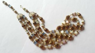 Czech Vintage Art Deco 3 Rows Glass Rhubarb Bead Necklace 4