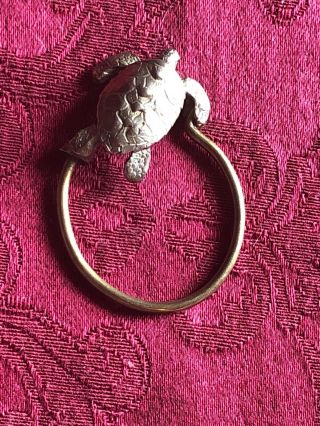 Vintage Brass Turtle Watch Fob Or Charm Holder Signed Brass Unique Hand Made