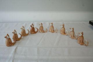 Vintage Fine Bone China Striped Cat Napkin Holders Set Of 9 Made In Philippines