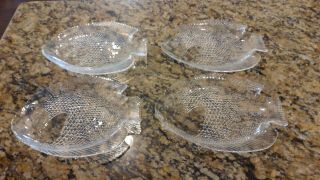 Arcoroc Poisson Vintage Appetizer Plates Clear Glass Fish Shaped Dipping Sushi