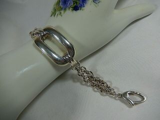 Vtg.  Chunky 925 Sterling Silver 8 1/2 " Bracelet Double Chain Bold Geometric 22g