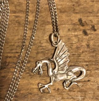 Fire Breathing Dragon Vintage 925 Sterling Silver Pendant Necklace 16”
