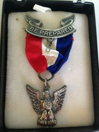 Vtg Boy Scouts Eagle Scout Sterling Silver Award Medal Ribbon