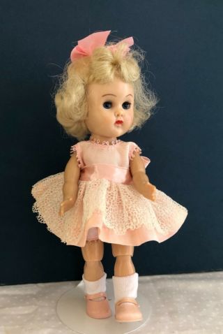 Vintage Vogue Bkw Ginny Doll In Her 1957 Tagged Pink Lace Party Dress
