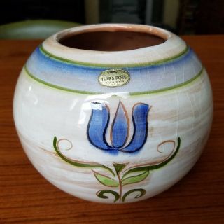 Vintage Stangl " Terra Rose " Vase Pot Blue Flower Pottery Trenton Nj Orig Label