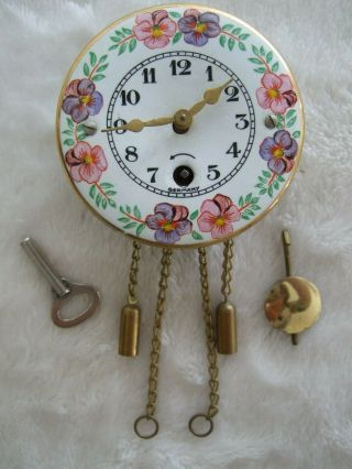 Vtg Miniature Enamel Painted Clock Uhren - Thoma Baden - Baden With Key