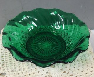 Vintage Green Depression Glass Candy Dish Berry Bowl Swirls Diamond