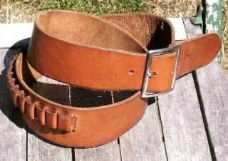 Vintage Hunter Brown Leather Rifle Ammo Belt Men 