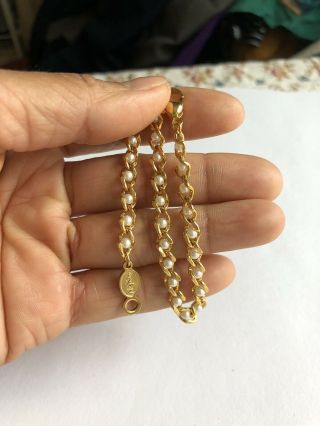 Vintage Napier Gold - Tone Finish Faux Pearl Chain Link Collar Bracelet