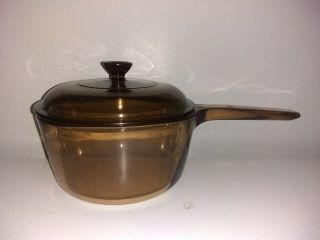 Vintage Corning Vision Ware Amber Cookware 1.  5l Saucepan,  Lid Cond