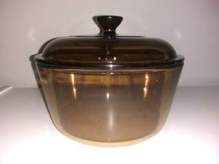 Vintage CORNING VISION WARE Amber Cookware 1.  5L SAUCEPAN,  Lid COND 2