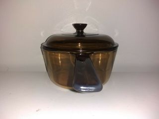 Vintage CORNING VISION WARE Amber Cookware 1.  5L SAUCEPAN,  Lid COND 3