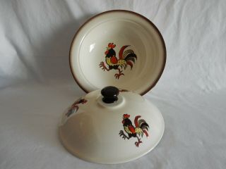 Vintage Metlox Red Rooster Large Covered Serving Dish 1950 