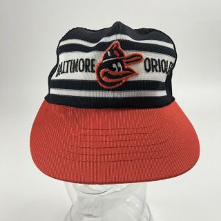 Vintage Baltimore Orioles Mlb Official Logo Mesh Snapback Hat Orange Black Youth