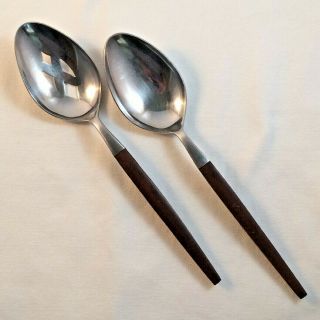 2 Ekco Eterna Canoe Muffin Stainless Serving Spoons Solid Slotted Mcm Vintage