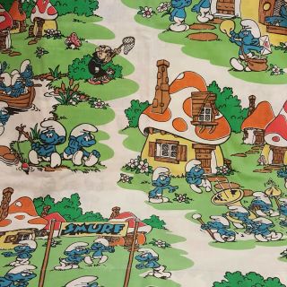 Smurfs Twin Flat Fitted Sheet Set Lawtex Vintage Bedding 2 Pc Material Crafts