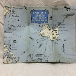 Vintage Lake Erie Islands And Peninsula Vacationland Fold - Out Map