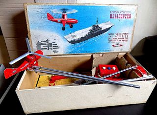 Vintage Tin Battery Op Remote Control Helicopter,  Nulli Secundus,  England,  Vgib