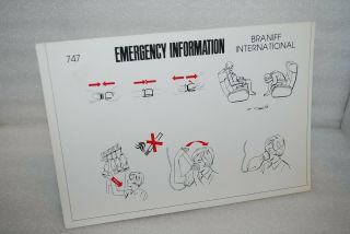 Vintage Braniff Intl.  747 Emergency Information Card Circa 1970/80s