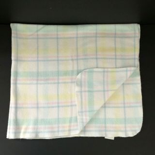 Vintage Carters Baby Receiving Blanket Pastel Pink Blue Yellow 100 Cotton Plaid