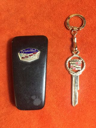 Vintage Cadillac Gold Crest Silhouette Key Blank And Key Case