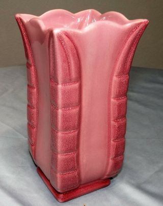 Rosemeade Art Pottery Square Rose Pink Tulip Vase Vtg North Dakota
