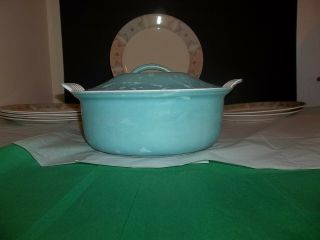 Vintage Le Creuset Turquoise Blue 2.  5 Quart Covered Dutch Oven Pot 24 Needs Tlc