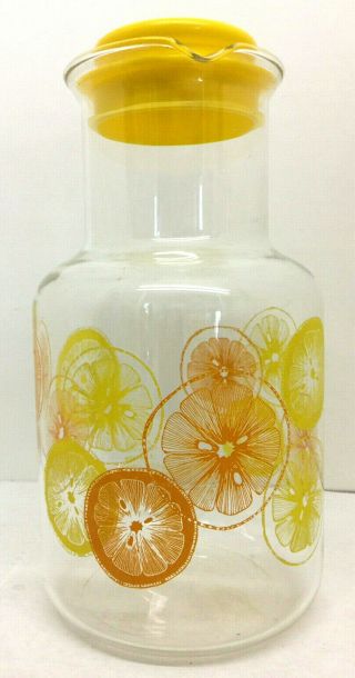 Vintage Pyrex Clear Glass Juice Carafe Pitcher Lemon Orange Slices 2qt 2l 3520