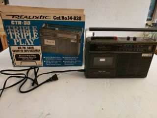 Vintage Realistic Ctr - 38 Cassette Tape Player Recorder Portable Boombox 14 - 838