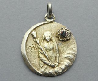 French,  Vintage Silver Medal.  Astrological,  Virgo.  Maiden.  Zodiac Pendant Sign.
