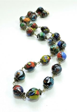 Vintage Multi Color Millefiori Lampwork Art Glass Bead Necklace Jn19354