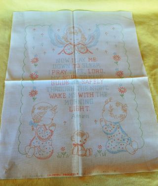 Vtg Colortex Process All Cotton Childs Sampler To Embroider Evening Prayer Angel