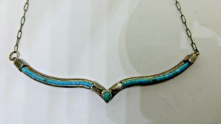 Vtg Sterling Silver Turquoise Necklace Choker Eagle Boy 13.  2 Grams