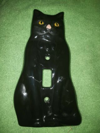 Vintage Ceramic Light Switch Cover,  Black Cat Kitten Switch Plate,  Nursery Decor