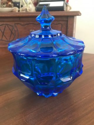 Vintage Fenton Art Glass Valencia Colonial Blue Lidded Candy Dish Covered 1960’s
