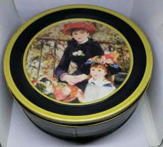 Vintage Stauffer Biscuit Tin With " On The Terrace " Painting On Lid