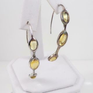 Vintage Sterling Silver Yellow Citrine Modernist Hook Dangle Earrings Lfc3