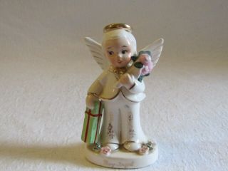 Vintage Napco May Birthday Boy Angel Figurine W/ Present & Flowers Napcoware